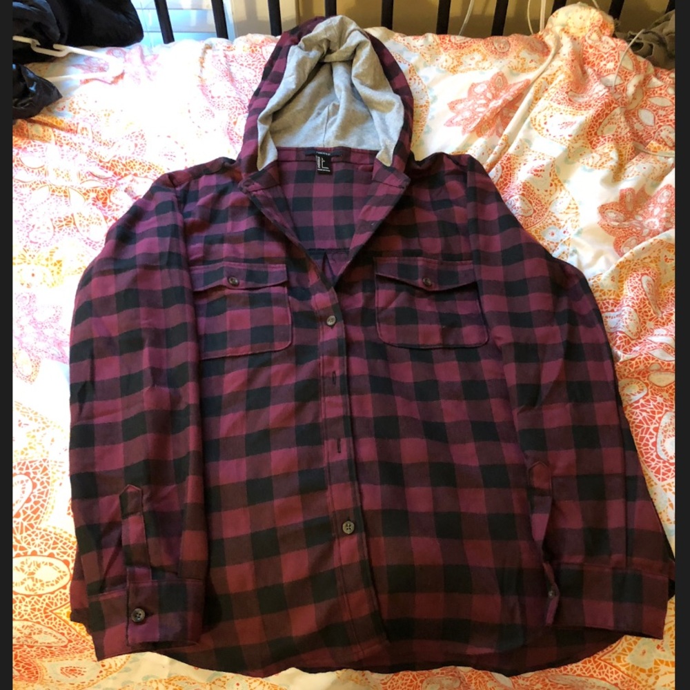 Forever 21 Hoodie purple flannel worn once Large